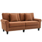 3-Seater Corduroy Sofa with Wood Legs - Brown