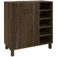 Shoe Storage with Double Doors and Open Shelves 17 Pair Shoe Storage Organizer for Entryway Hallway Walnut