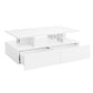 High-Gloss Coffee Table with Built-In LED Light and 2 Drawers, Minimalist Centre Table with Open Storage, 35.5'' L x 21.5'' W x 16'' H, White