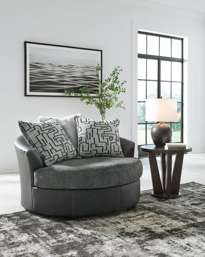 Brixley Pier - Graphite - Oversized Swivel Accent Chair - Faux Leather / Fabric - Forward Furniture