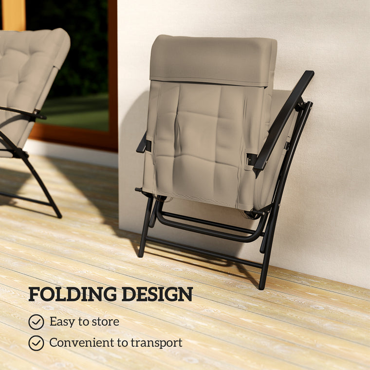 2-Piece Padded Folding Chair Set with Adjustable Backrest - Khaki