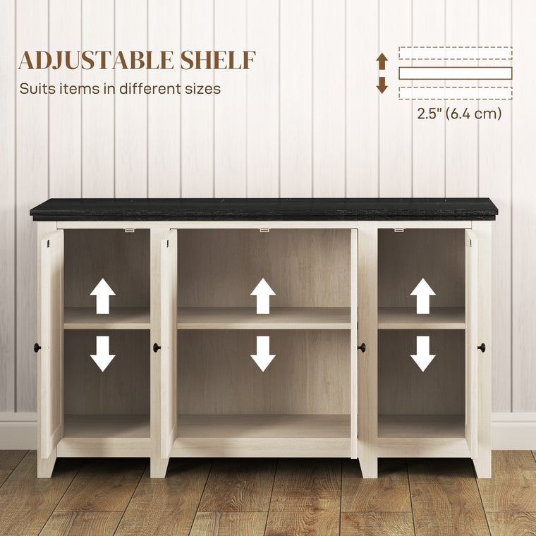 Rustic Buffet Sideboard with Adjustable Shelves - White Wood Grain