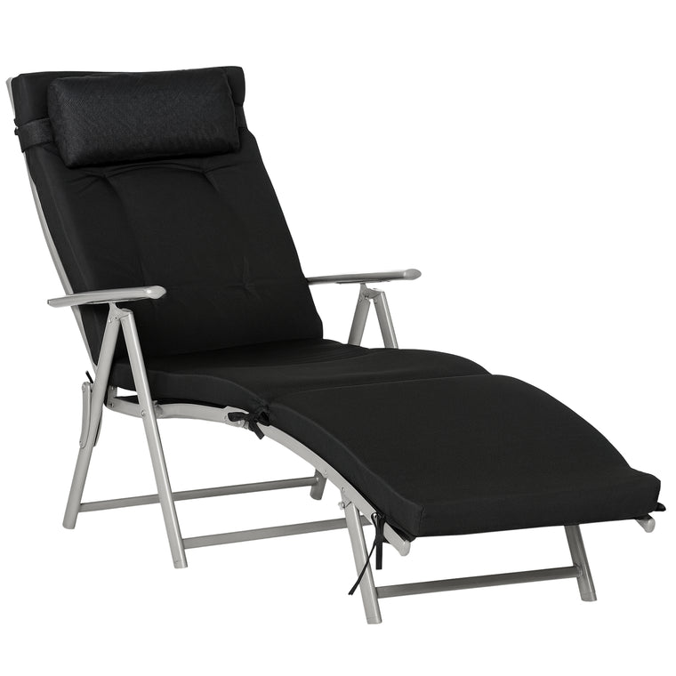 Folding Chaise Lounge Recliner with Cushion & Headrest
