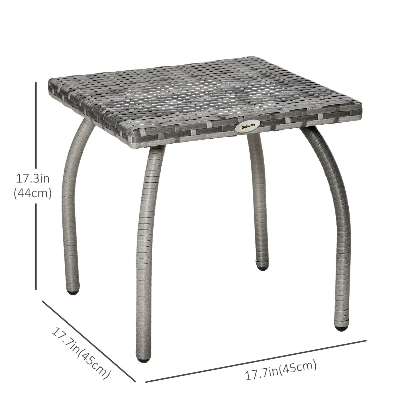 18" Rattan Coffee Table Outdoor Side Table Patio Wicker Furniture, Small Square with All-Weather PE for Garden, Balcony, Backyard, Poolside, Grey