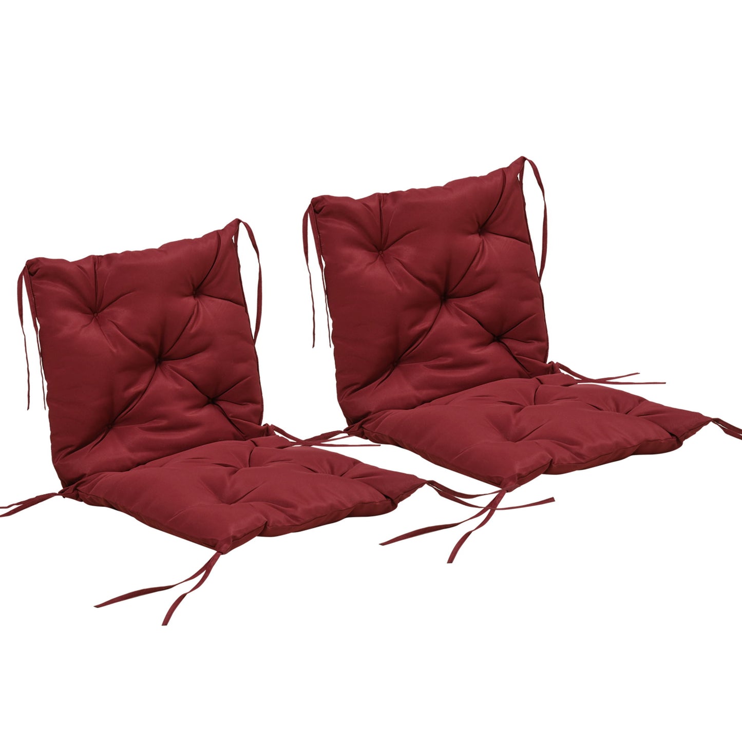Patio Chair Cushions Set of 2, 39" x 20" x 3" Outdoor Tufted Cushion Set with Ties for Indoor Outdoor Garden Furniture, Wine Red
