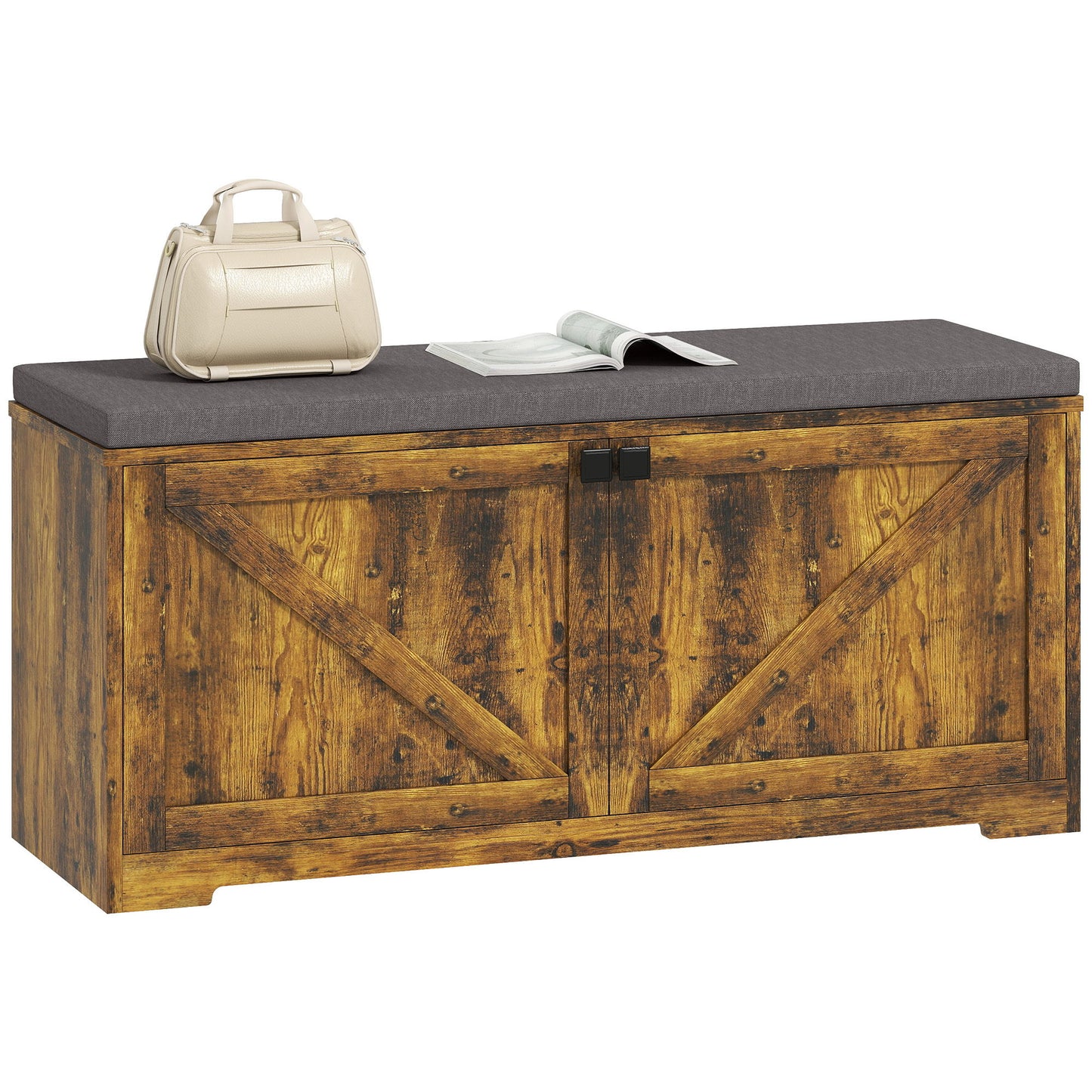 Shoe Storage Bench with Padded Seat, Entryway Bench Holds up to 352 lb, Shoe Organizer, 8 Pairs, Rustic Brown