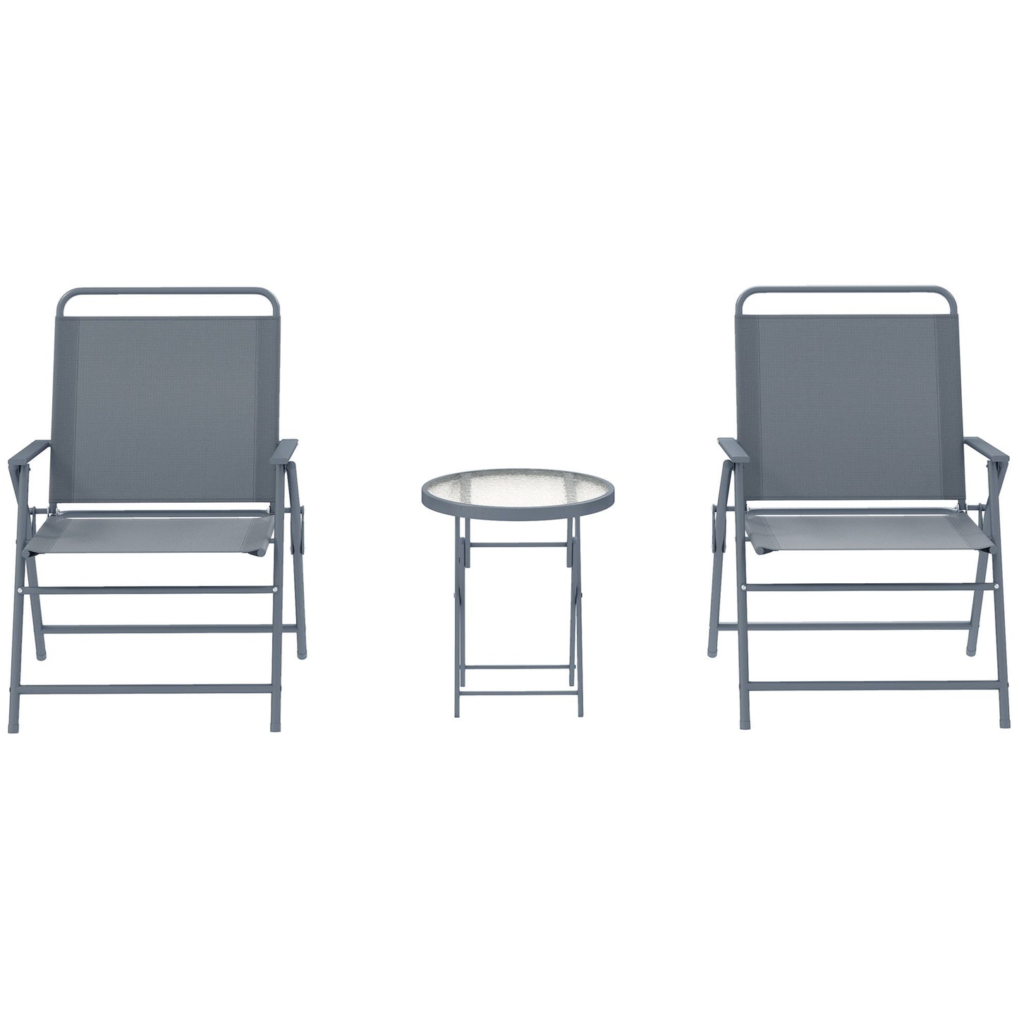 3 Pieces Outdoor Bistro Set, Folding Patio Table and Chairs with Tempered Glass Tabletop for Garden, Deck & Backyard