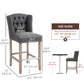 Counter Height Bar Stools Set of 2, Upholstered Bar Chairs with Nailhead Backrest and Footrest, Charcoal Grey