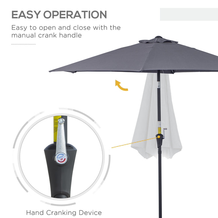 8.5FT Grey Round Garden Parasol with 6 Ribs & Crank Handle