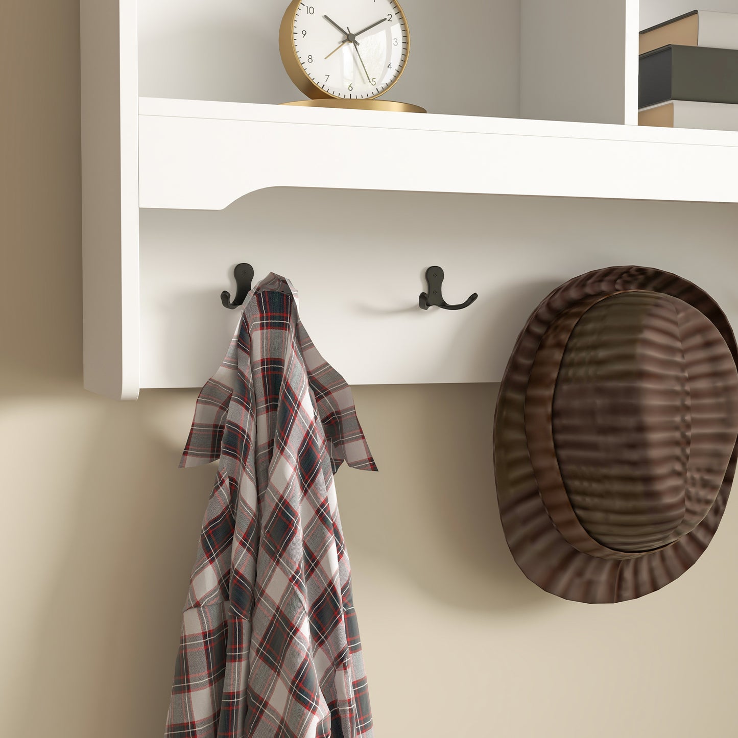 Wall Mounted Coat Rack with Shoe Storage Bench, Hall Tree and Bench, Clothes Hanger Rack with Shelves for Hallway White