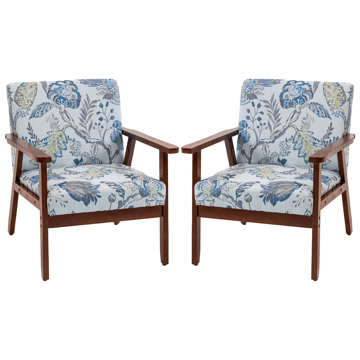2 PCS Modern Accent Chairs with Cushioned Seat, Upholstered Linen-Feel Armchair for Bedroom, Living Room, Multicolored