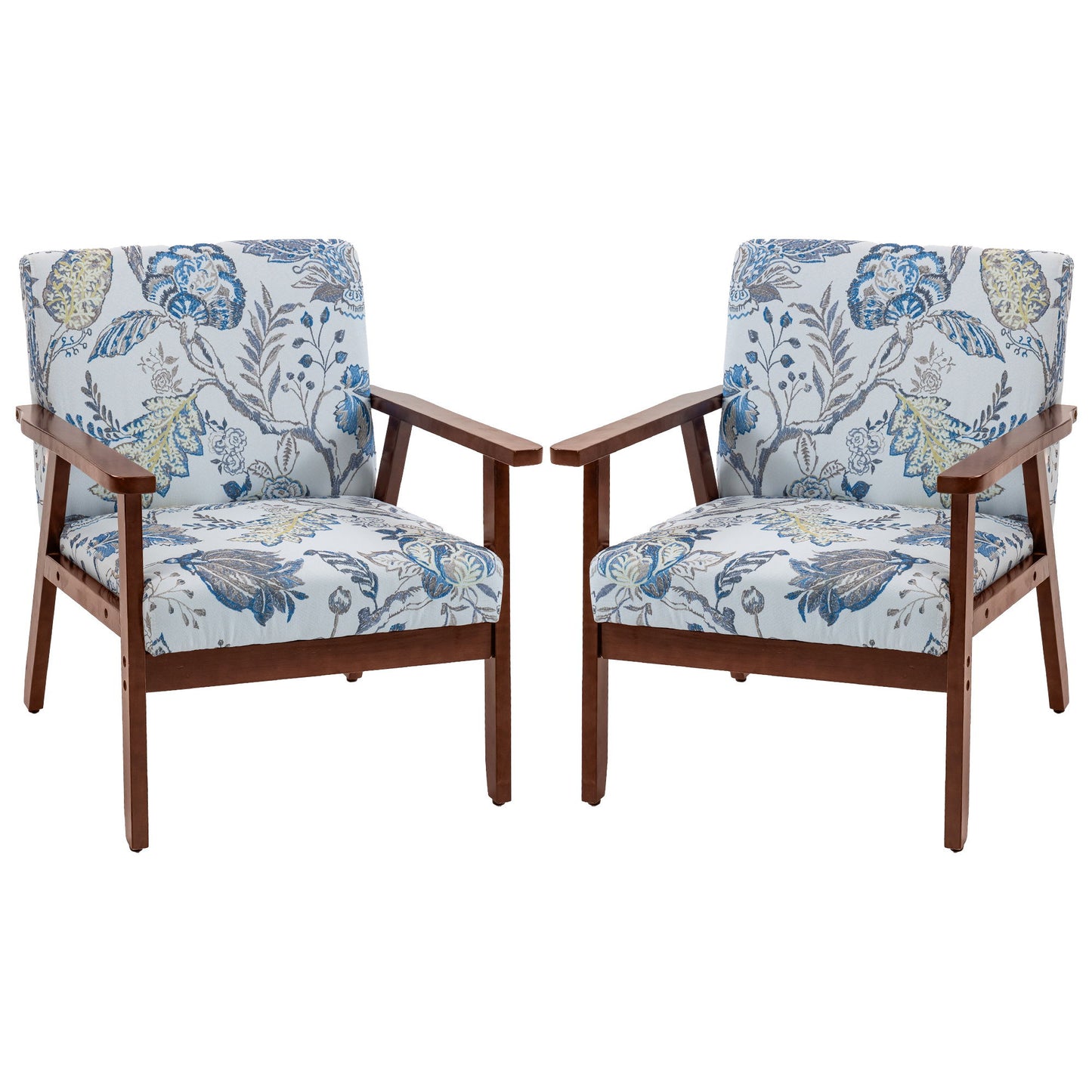 2 PCS Modern Accent Chairs with Cushioned Seat, Upholstered Linen-Feel Armchair for Bedroom, Living Room, Multicolored