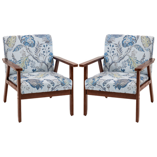 2 PCS Modern Accent Chairs with Cushioned Seat, Upholstered Linen-Feel Armchair for Bedroom, Living Room, Multicolored
