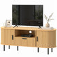 60" TV Stand with Curved Sliding Doors - Natural Wood