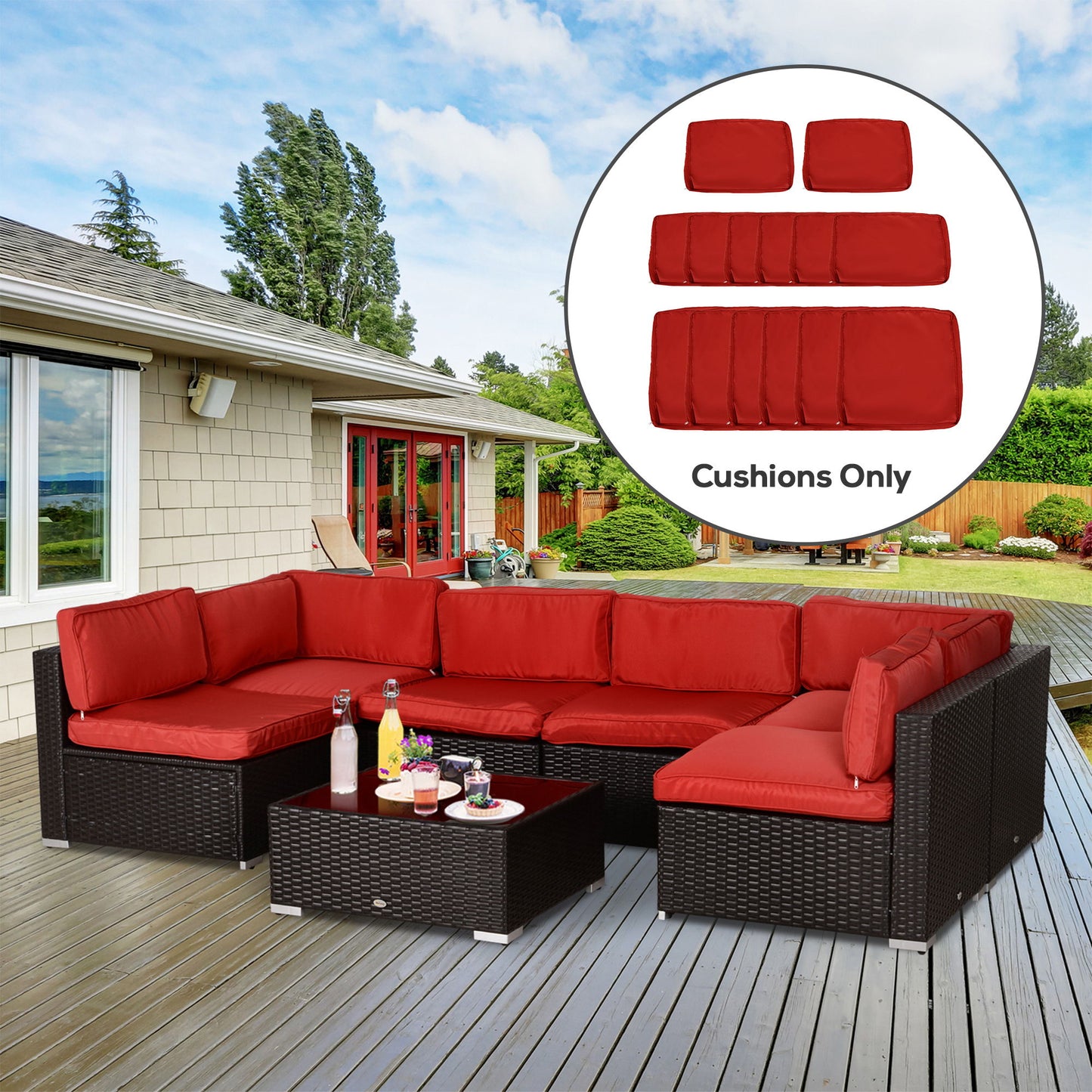 Outdoor 14pc Patio Rattan Sofa Set Cushion Polyester Cover Replacement Set - No Cushion Included Red