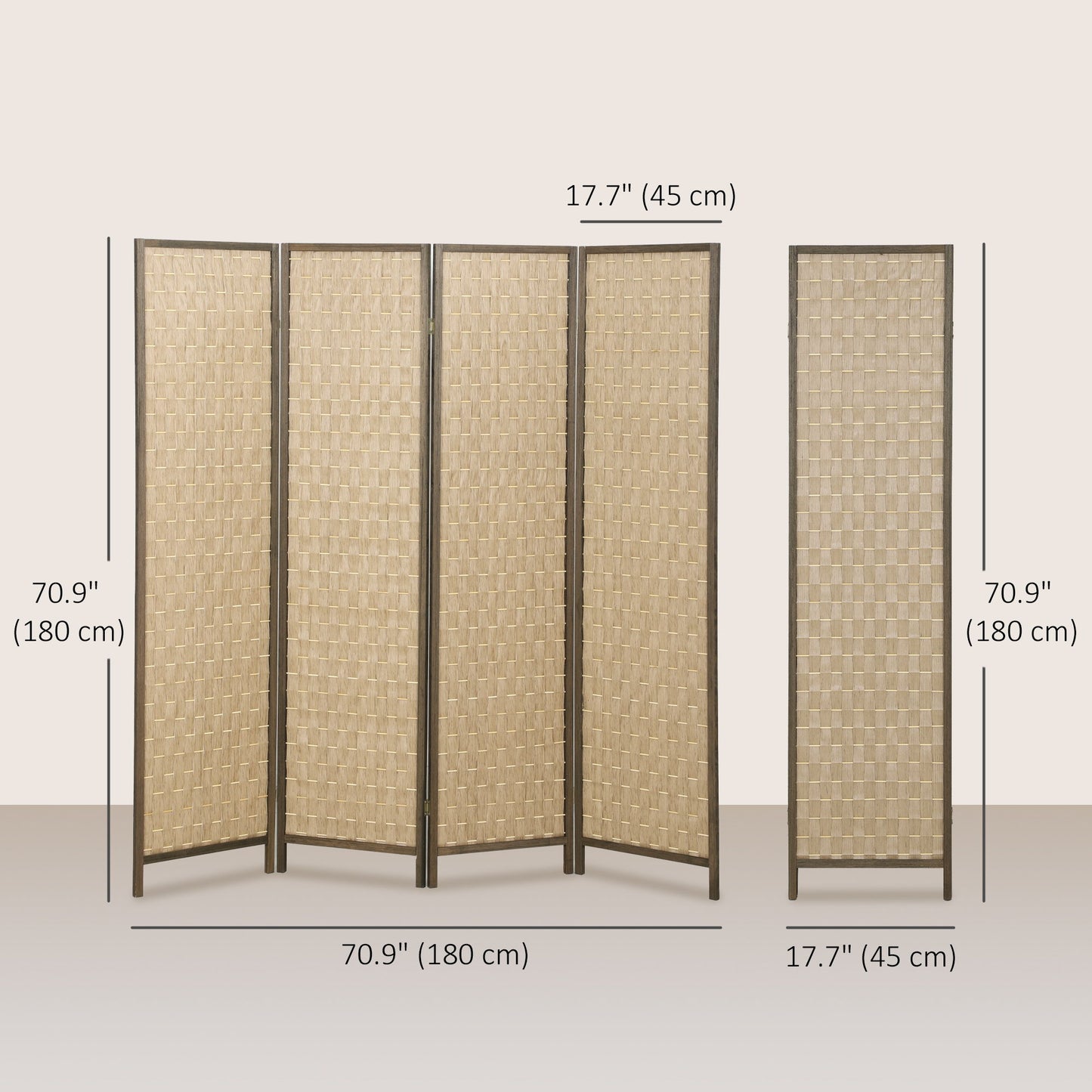 6 FT Room Divider, 4 Panel Folding Privacy Screen, Lightweight Handwoven Freestanding Partition for Home Office, Brown