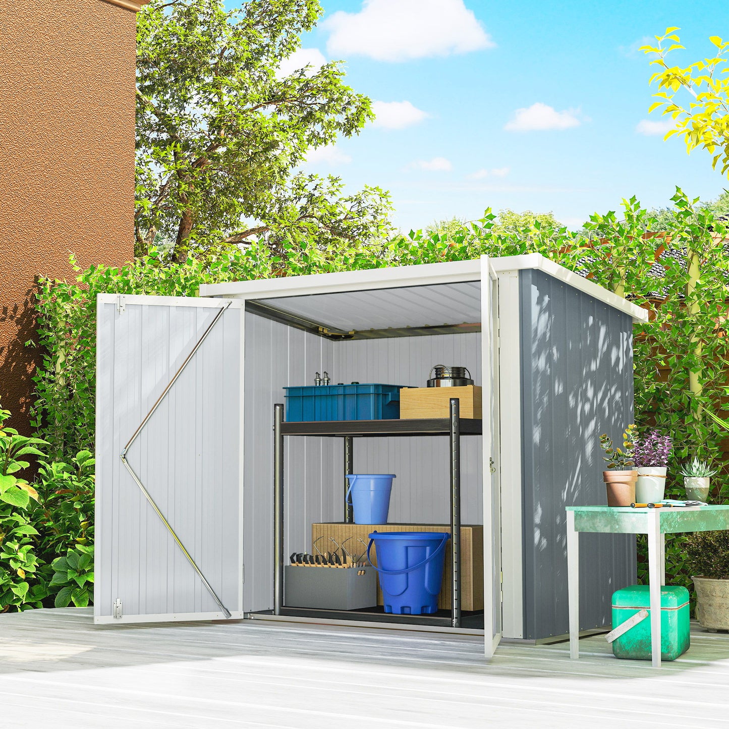 5' x 3' Metal Garden Storage Shed, Tool House with Double Doors for Backyard, Patio, Lawn