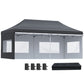 20' x 10' Folding Pop Up Canopy Tent with Sidewalls, Windows, Weight Bags and Carrying Bag, Black