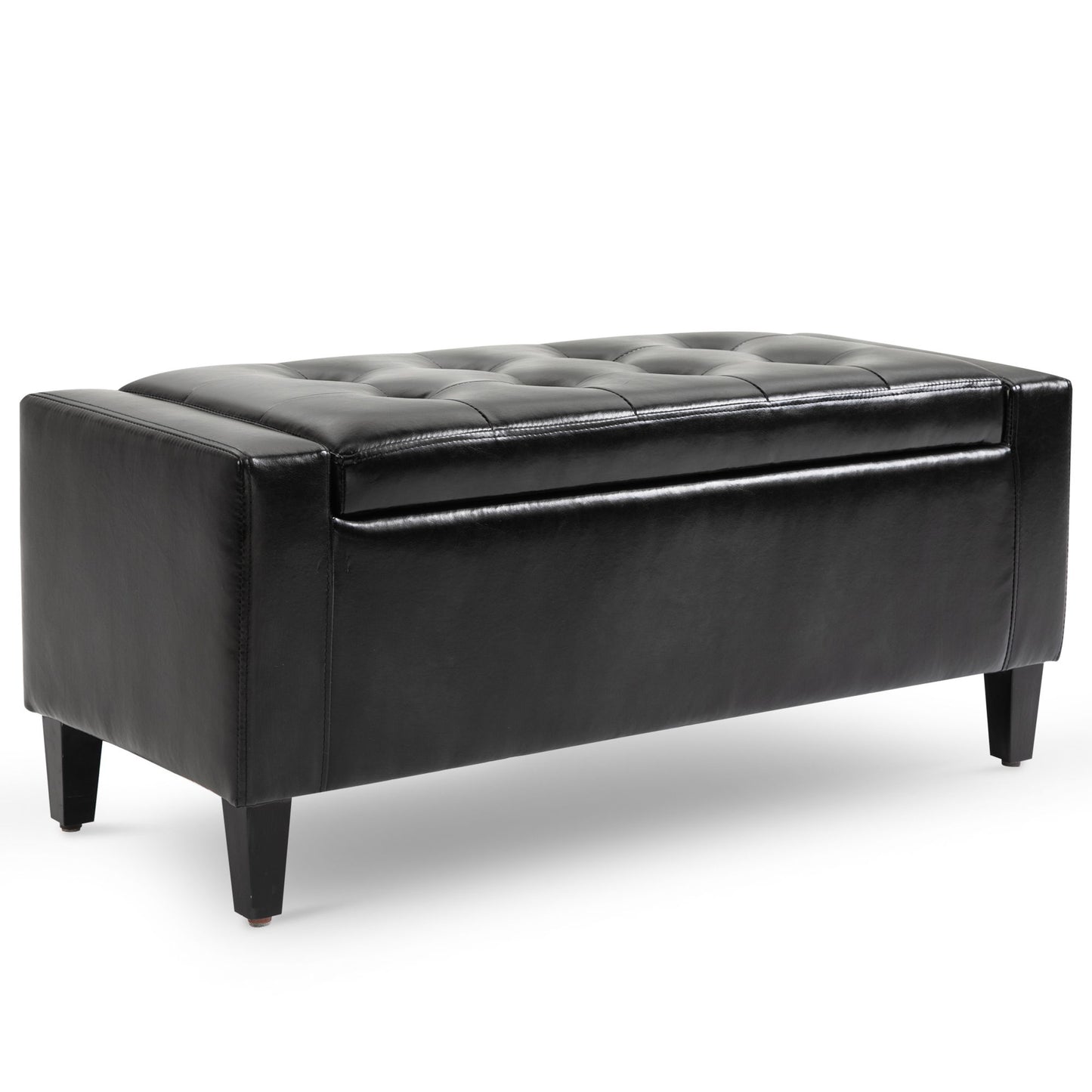 Storage Ottoman Bench, PU Leather Upholstered Bench with Tufted Design, Black