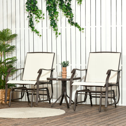 3 Piece Patio Glider Set Outdoor Gliders with Breathable Mesh Seat, Glass Top Table for Garden, Yard, Blue - Cream White