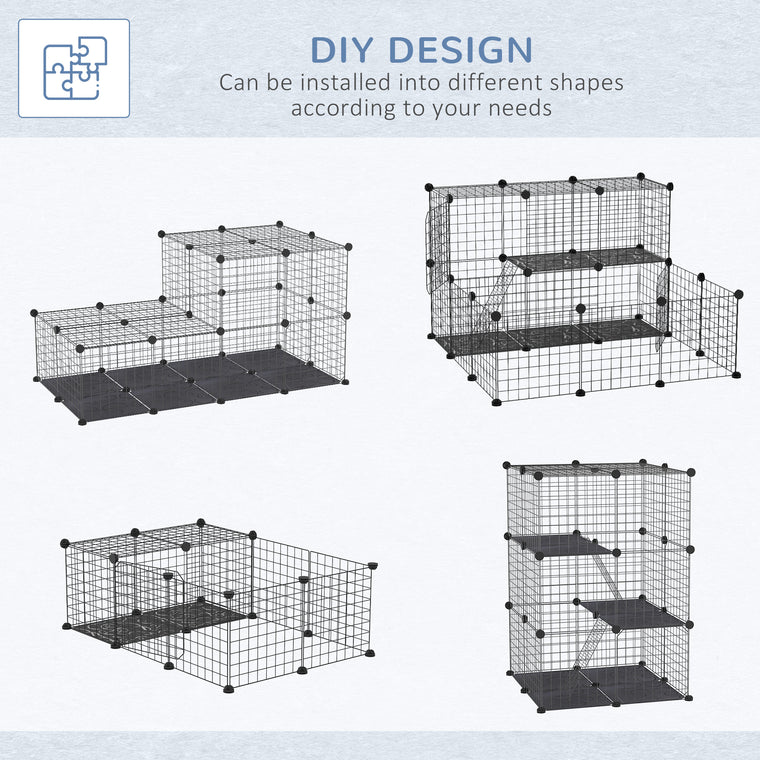 Black 39-Panel Portable Wire Bunny Hutch with Ramps