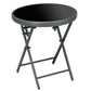 18" Outdoor Round Folding Table, Garden Side Table with Tempered Glass Top for Camping, Party, Weddings, Black
