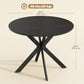 39" Dining Table, Contemporary Round Kitchen Table with Steel Legs, Black Wood Grain