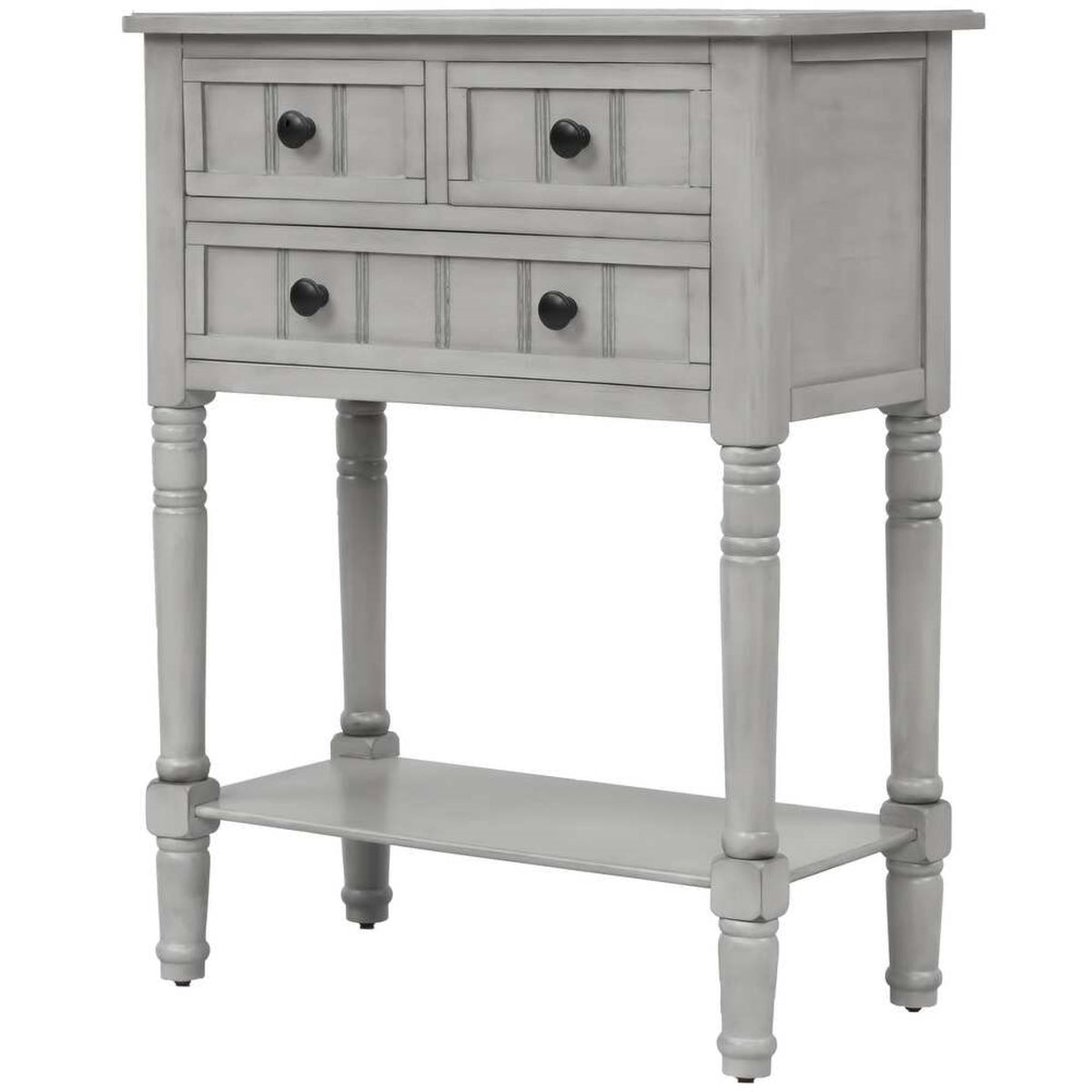 Narrow Console Table with 3 Storage Drawers, Bottom Shelf, Solid Wood Frame, Ideal for Entryway, Living Room, 24" L x 13" W x 31" H, Gray