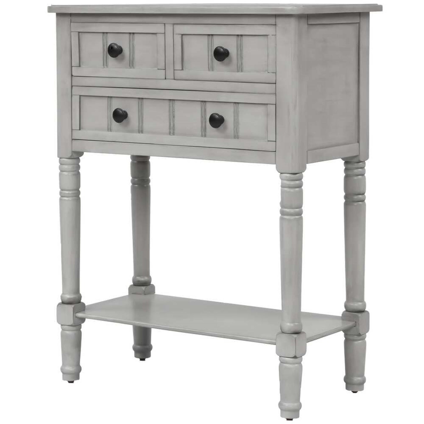 Narrow Console Table with 3 Storage Drawers, Bottom Shelf, Solid Wood Frame, Ideal for Entryway, Living Room, 24" L x 13" W x 31" H, Gray