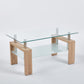 Tempered Glass Coffee Table with Geometric Design, Metal Tubular Legs, Durable Centre Desk for Living Room, 35" L x 19" W x 16.5" H, Natural