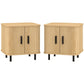 Nightstand Set of 2, Side Table with Shutter Doors, Sofa End Table with Steel Frame, for Bedroom, Living Room, Oak