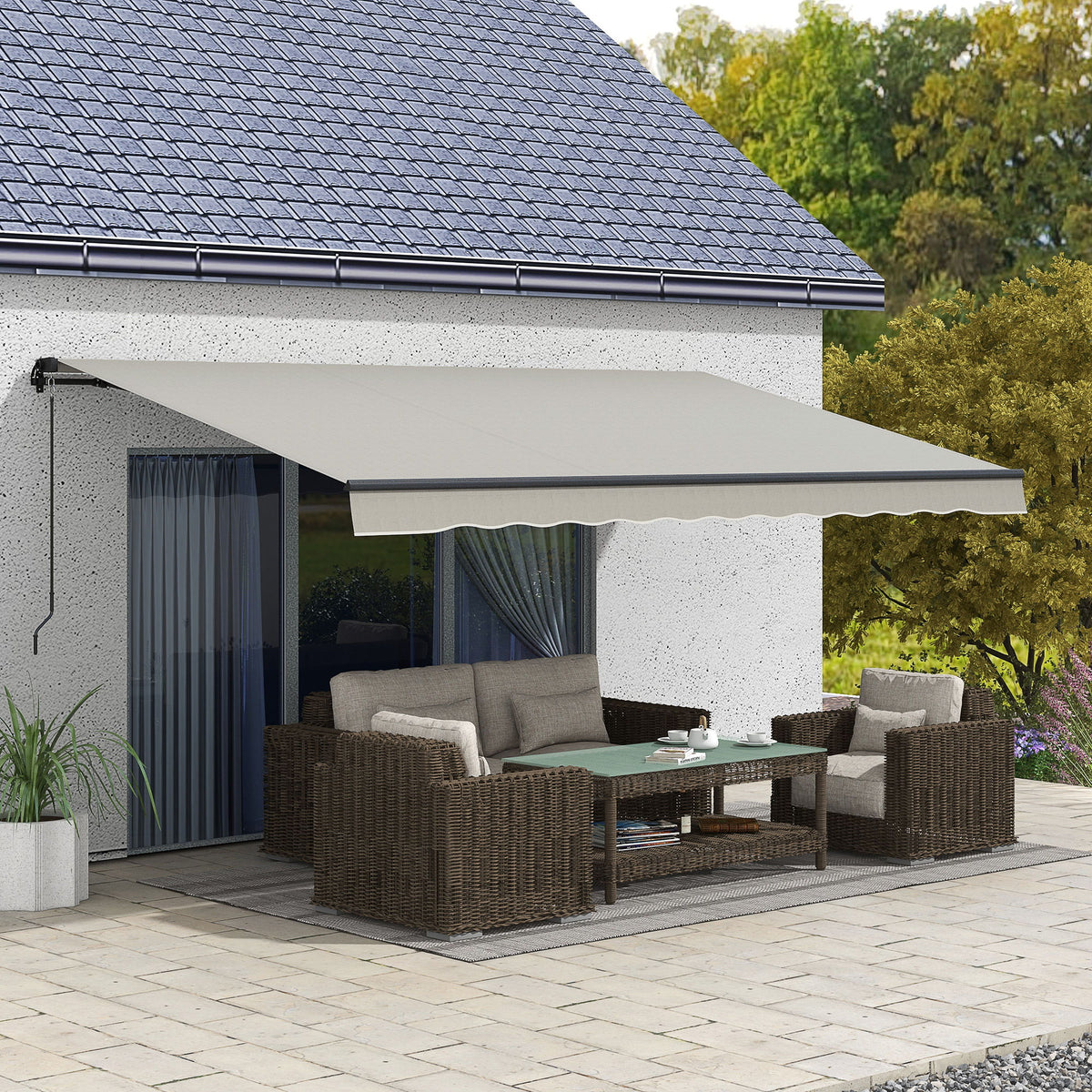 15' x 10' Retractable Awning, 280gsm UV Resistant Sunshade Shelter, for Deck, Balcony, Yard, Light Grey