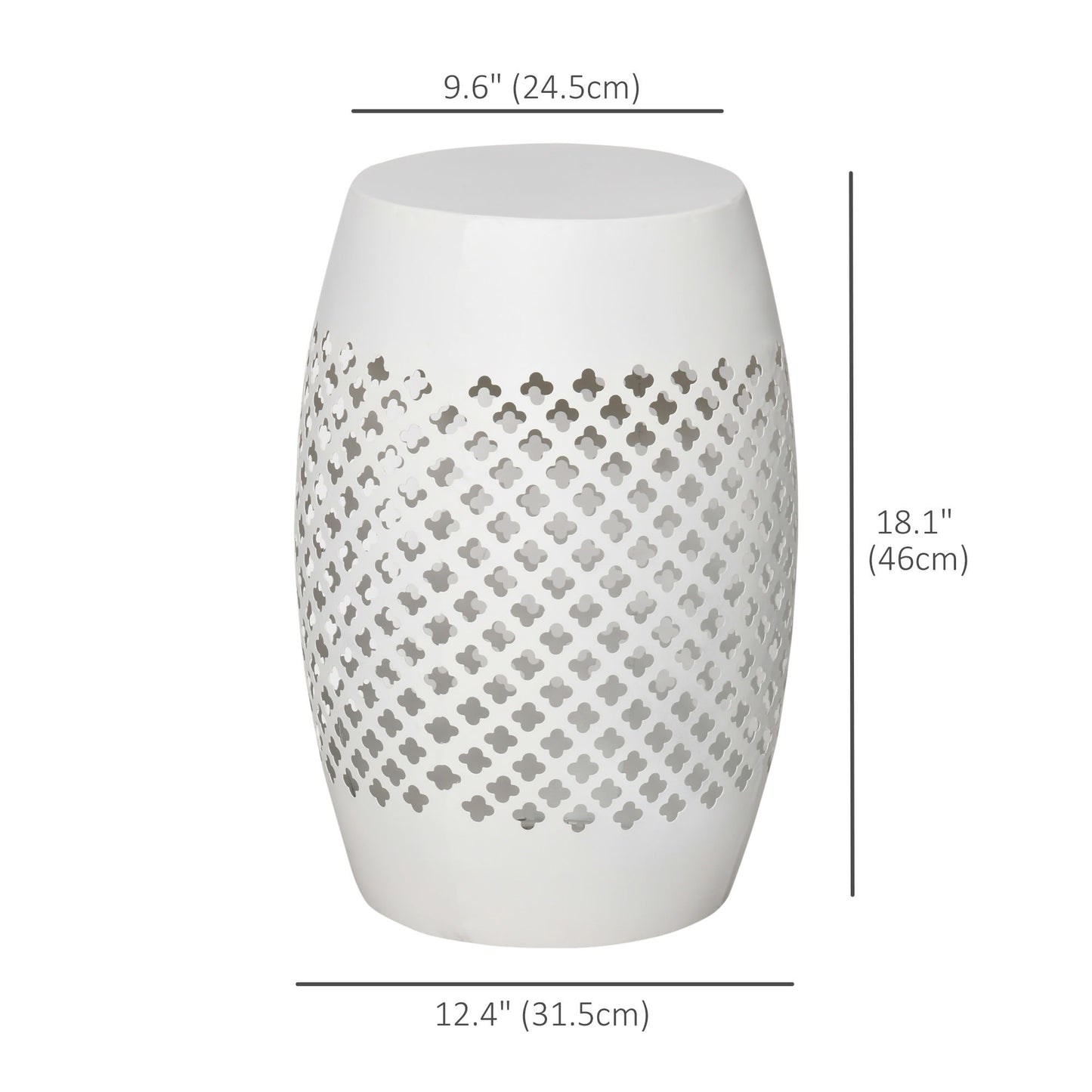 12" Steel Patio End Table, Round Hollow Drum Side Table, Accent Table for Indoor and Outdoor, White
