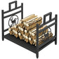 Decorative Firewood Rack Outdoor Indoor Steel Wood Storage Log Holder with Side Handles, 19.7" x 13.4" x 17.7", Black