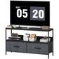 TV Stand with Charging Station and Linen Drawers - Black