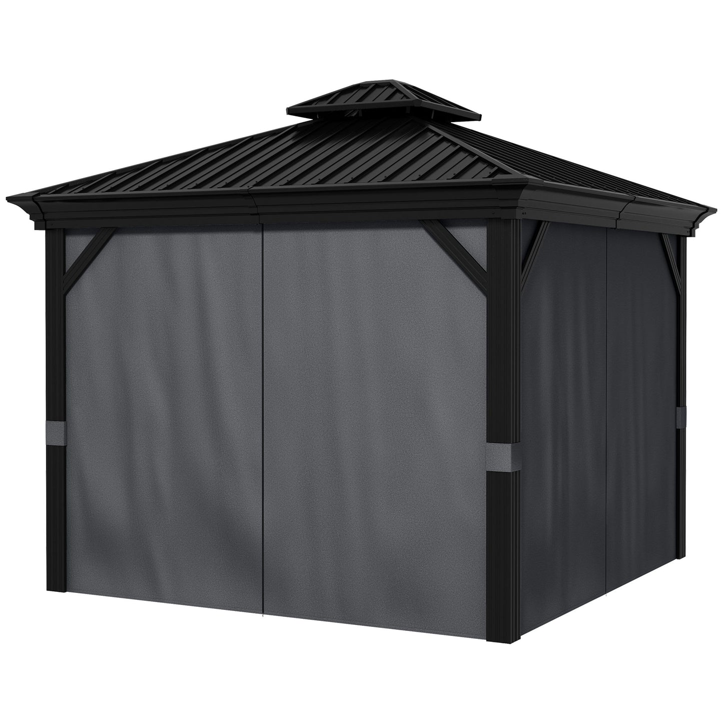 10' x 12' Outdoor Hardtop Gazebo with Galvanized Canopy & Netting Sidewalls for Lawn, Backyard, Dark Grey
