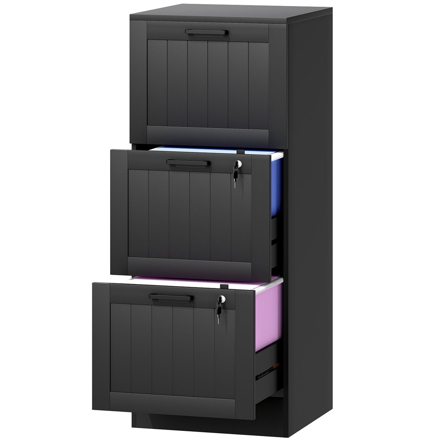 3 Drawer Filing Cabinet with Lock, Office Storage Cabinet with Adjustable Hanging Bars for A4 Letter Size Files, Black