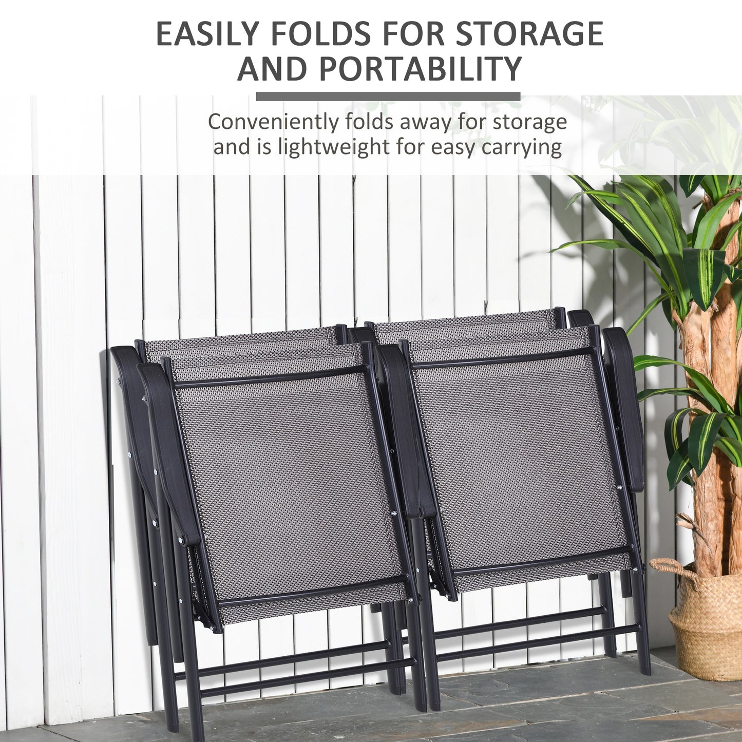 Outdoor Dining Chairs Set of 2, Folding Patio Dining Set with Texteline and Steel Frame for Park Convenient Seat