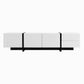 Modern TV Cabinet with Ample Storage and Soft-Close Hinges, Sturdy TV Stand for Living Rooms, 74.5'' L x 14'' W x 17.5'' H, Black+White