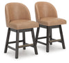Neymorton - Upholstered Swivel Faux Leather Barstool (Set of 2) - Dark Grayish Brown