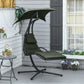 Outdoor Hammock Chair with Stand, Floating Chaise Lounge Chair with Soft Padded Cushion, Hanging Hammock Swing Reclining Seat with Canopy Umbrella, Charcoal Grey