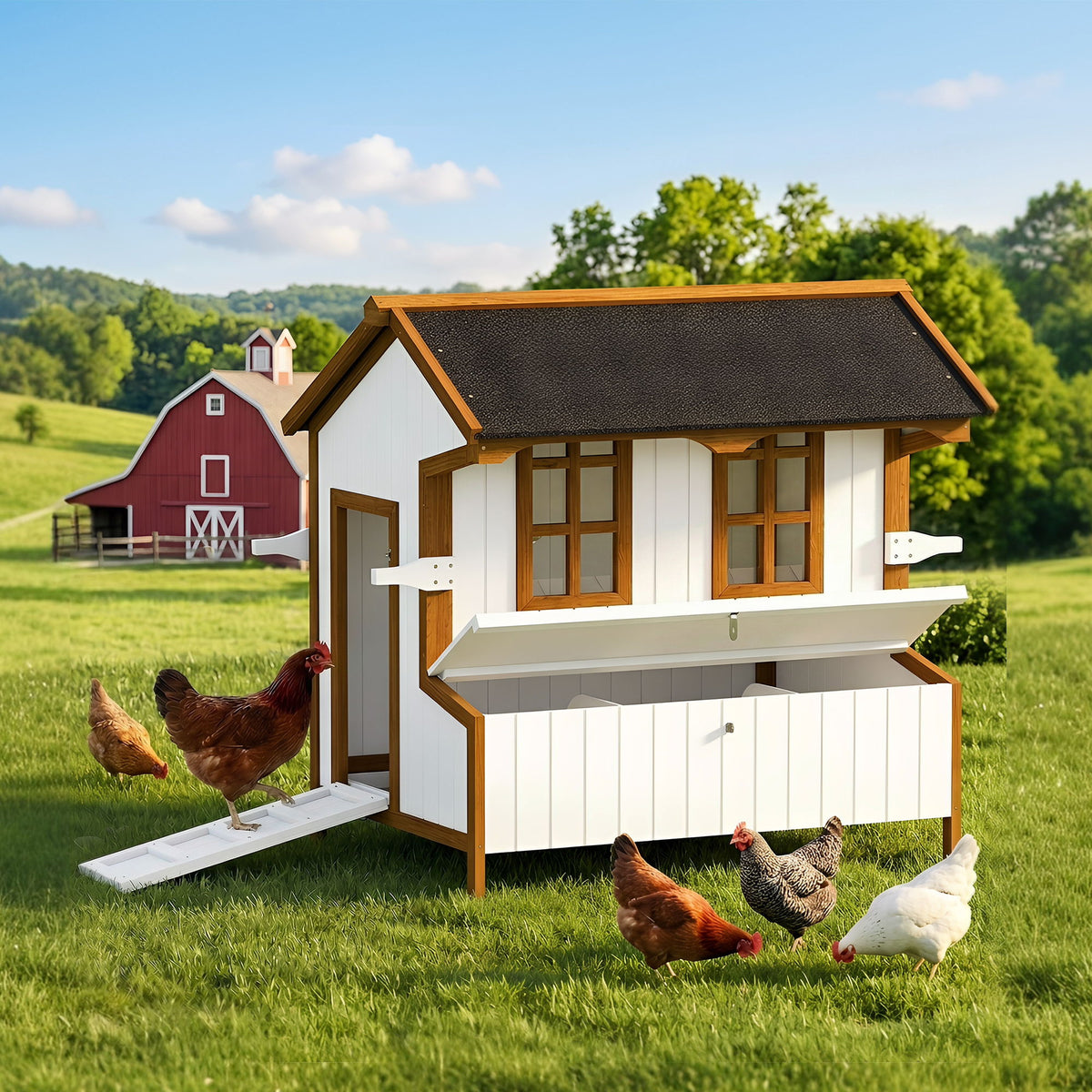 47" Chicken Coop Wooden Chicken House Rabbit Hutch Raised Poultry Cage Portable Hen Pen Backyard