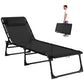 Outdoor Folding Lounge Chair, 4-Level Adjustable Chaise Lounge with Headrest, Tanning Chair Beach Bed Reclining Lounger Cot for Camping, Hiking, Backyard, Black