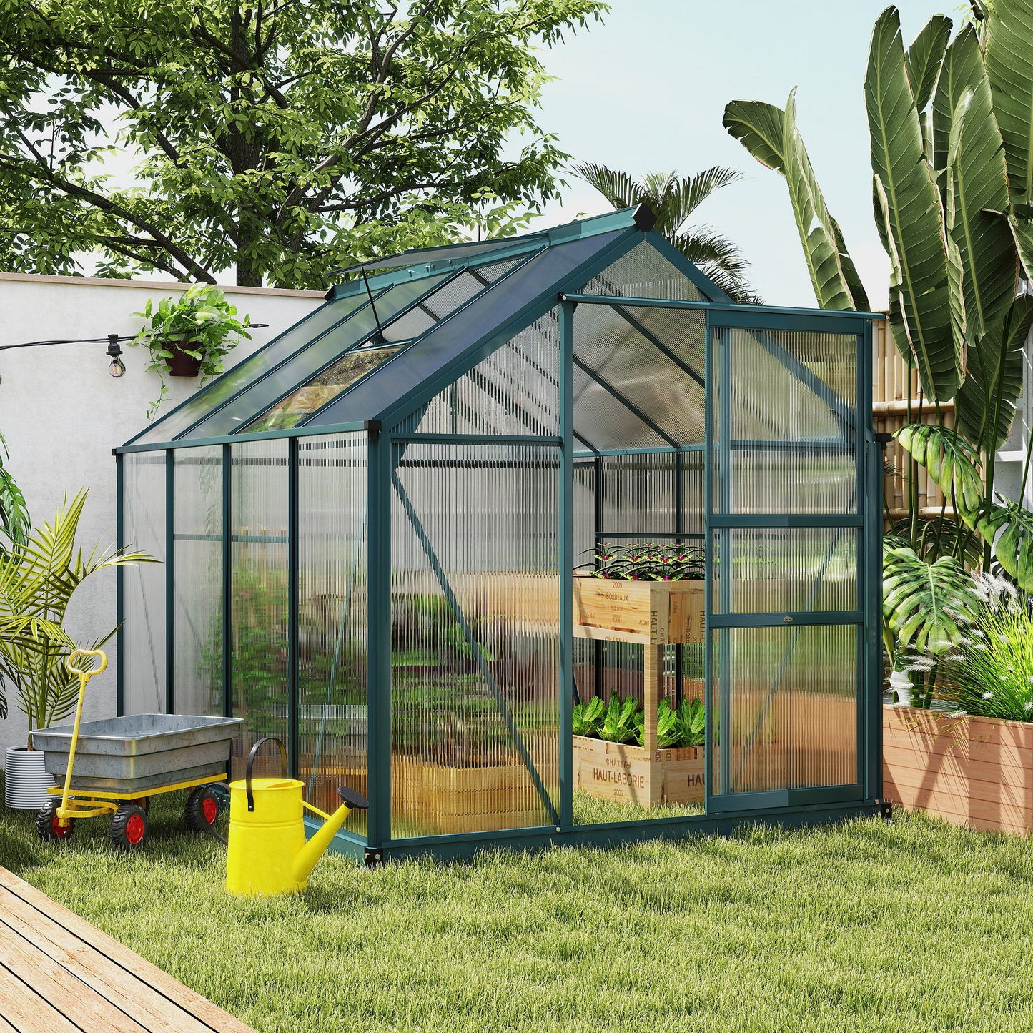 6.2' x 8.3' x 6.6' Clear Polycarbonate Greenhouse, Large Walk-In Green House w/ Slide Door