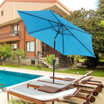 8.5' Blue Round Aluminum Parasol with 6 Ribs & Crank Handle