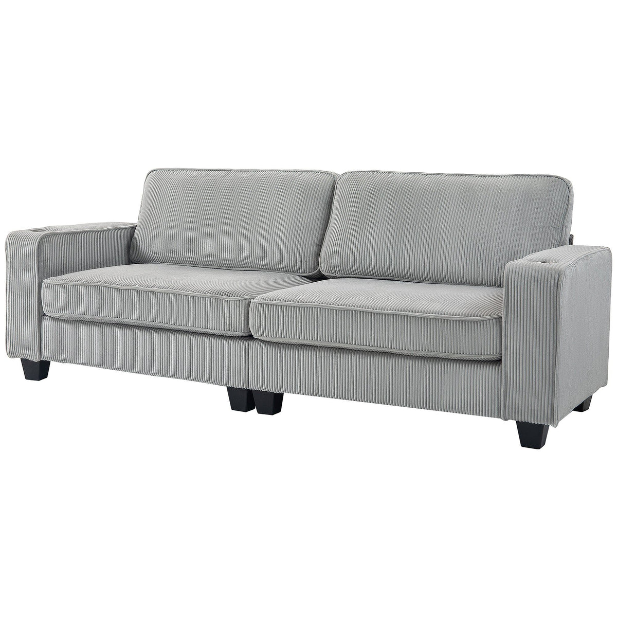 3-Seater Sofa with Cup Holders - Light Grey