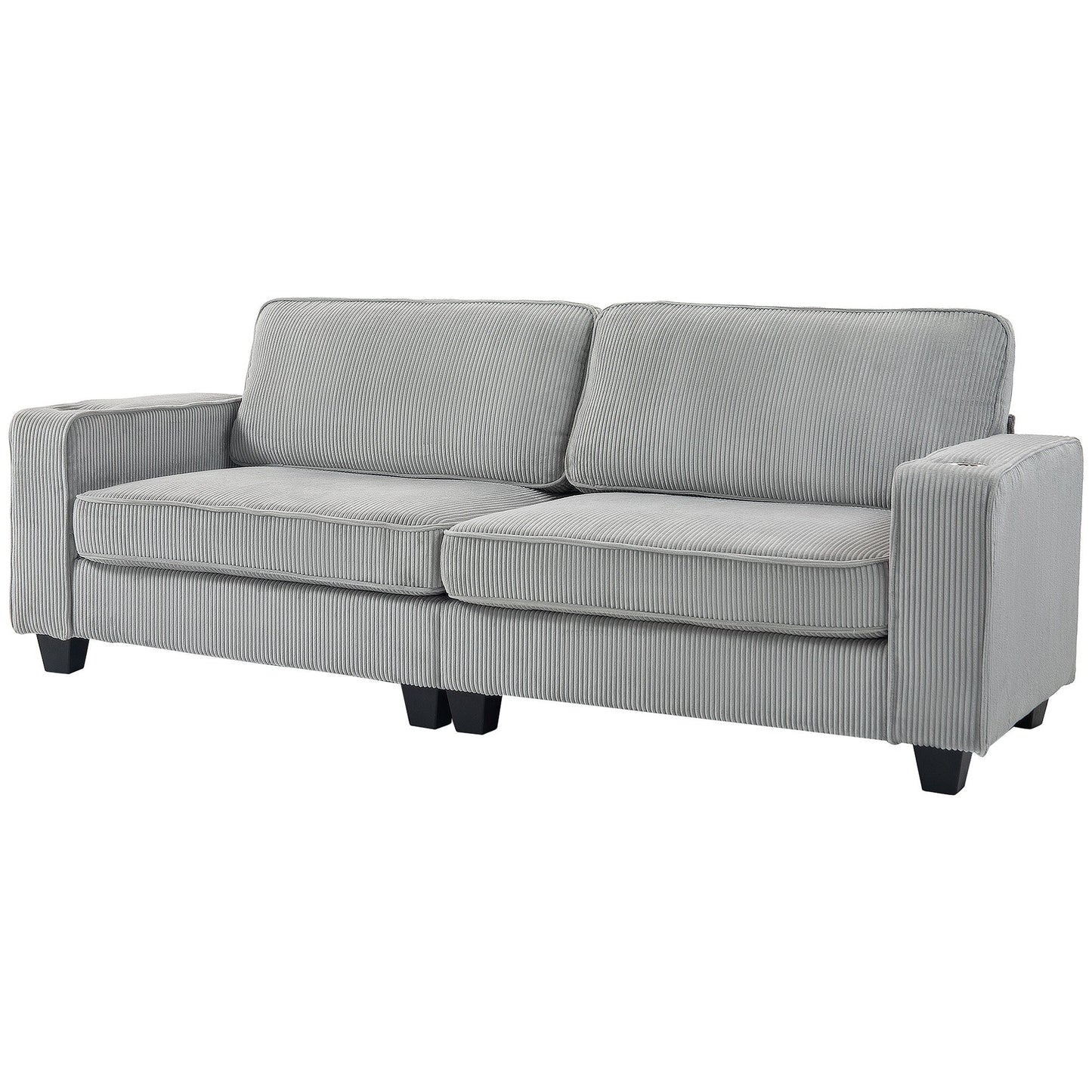 3-Seater Sofa with Cup Holders - Light Grey