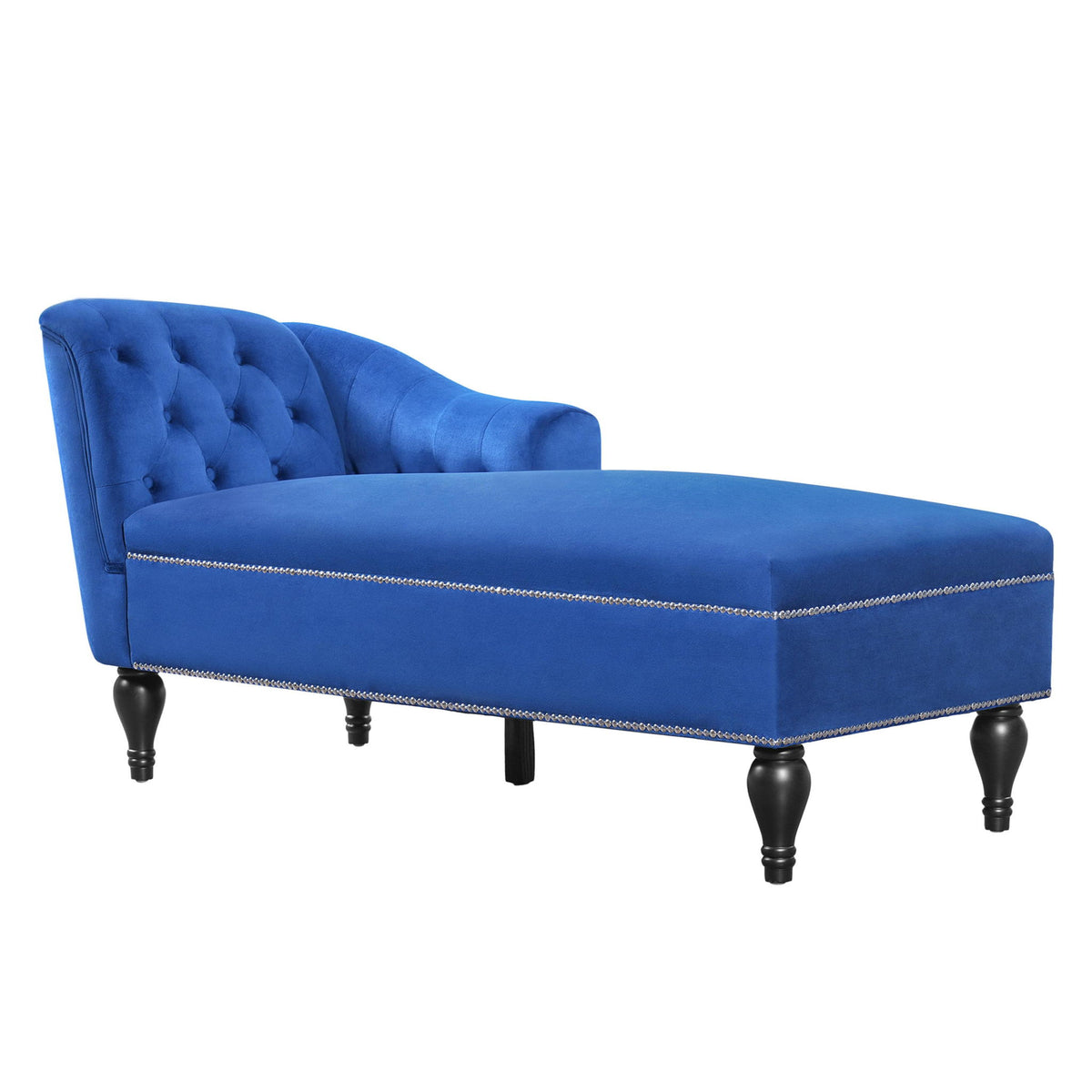 Exquisite Chaise Lounge with Button-Tufted Design and Nailhead Trim, Right-Arm Facing Chaise for Living Room, 58" L x 26.5" W x 28.5" H, Blue