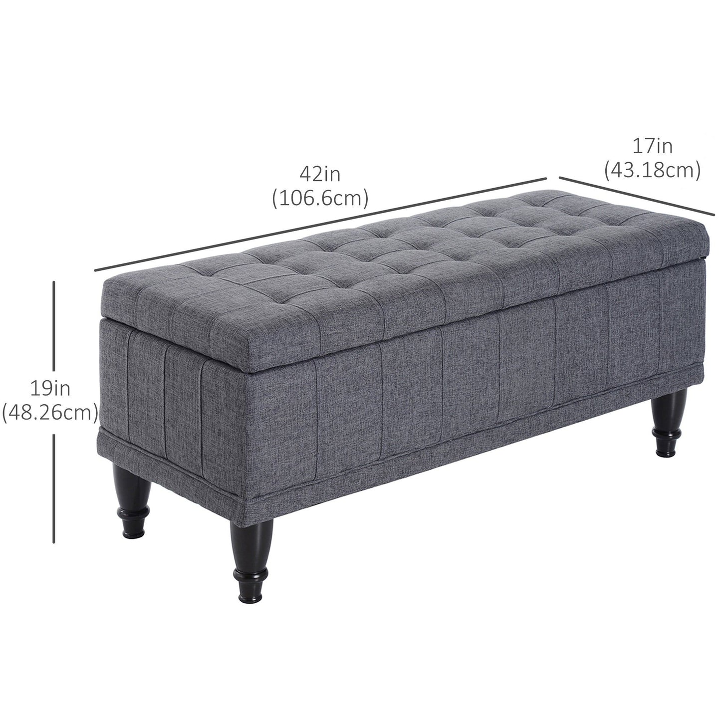 42" Tufted Storage Bench with Soft-Close Lid - Grey