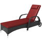 Outdoor Lounger, Deck Lounge Chair with Headrest, 5-Level Adjustable, Backrest, Wheels, Deep Coffee and Wine Red